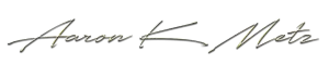 Logo of artist Aaron K. Metz featuring unique design elements representing creative expression