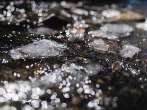 Aaron K Metz tending to selenite crystals in The Nursery creek, using natural water currents for polishing
