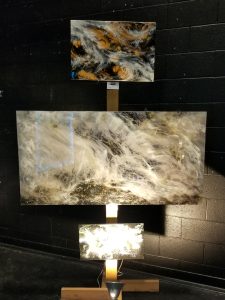 Crystal-infused cosmic artwork by Aaron K. Metz at Lake Country ArtWalk 2018 featuring selenite on wood