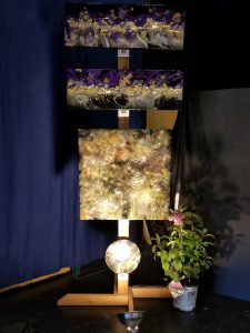 Crystal-infused cosmic artwork by Aaron K. Metz at Lake Country ArtWalk 2018 featuring selenite on wood