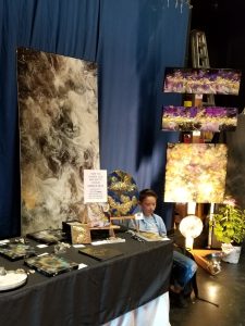 Crystal-infused cosmic artwork by Aaron K. Metz at Lake Country ArtWalk 2018 featuring selenite on wood